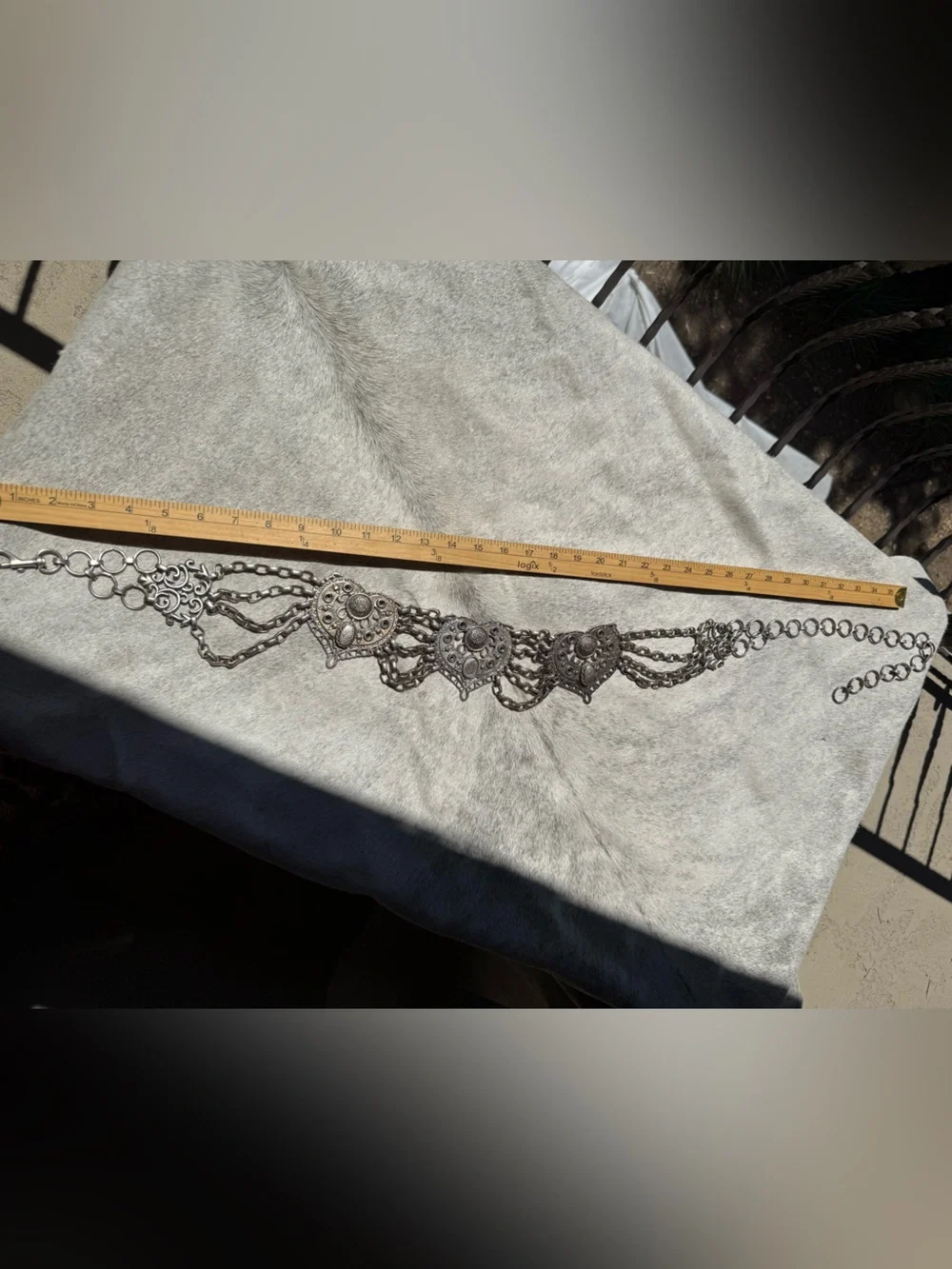 Vintage belt metal heavy - estate item - rare find - silver tone - adjustable **